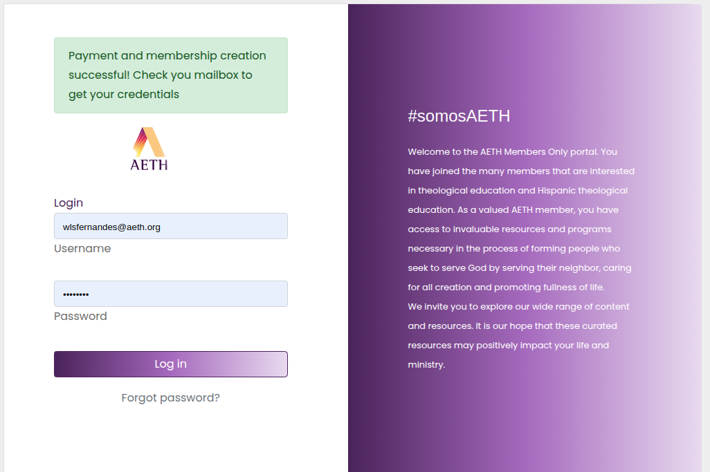 Login page